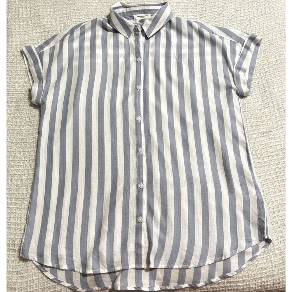 Beachlunchlounge Collection Blue White Striped Button‎ Front Shirt M Rayon
